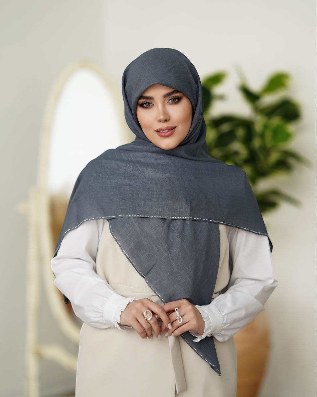 روسری نخی وال اسلپ نگینی طوسی