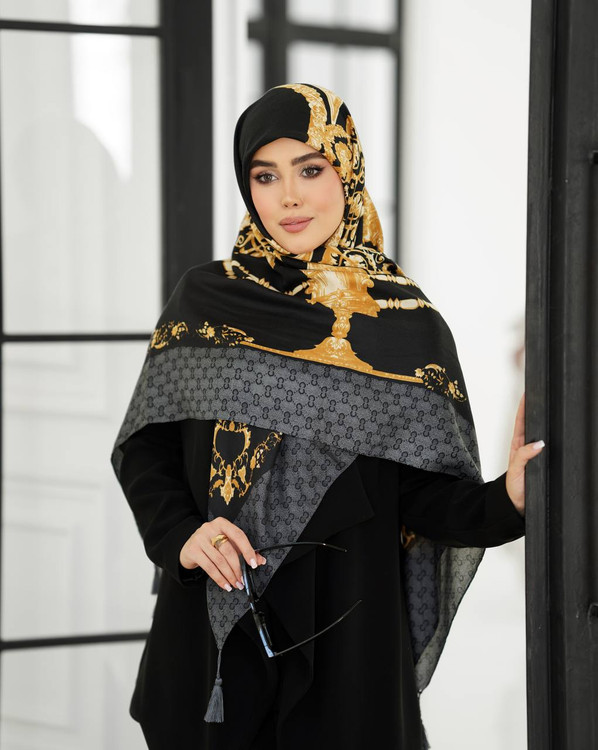 روسری نخی سیااسکارف مشکی طلایی