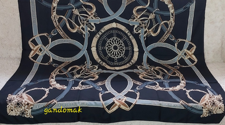 روسری ابریشم توییل مشکی _طوسی