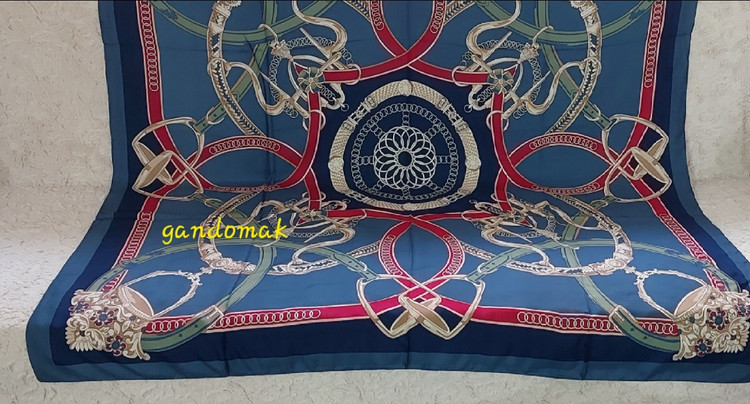 روسری ابریشم توییل آبی _سرخابی