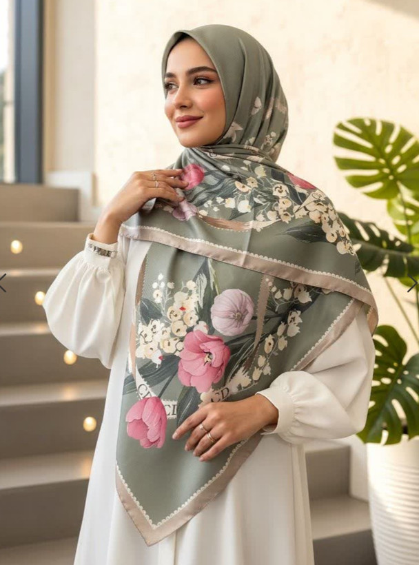 روسری زنانه ساتن ابریشم میس رز قواره ۱۳۵