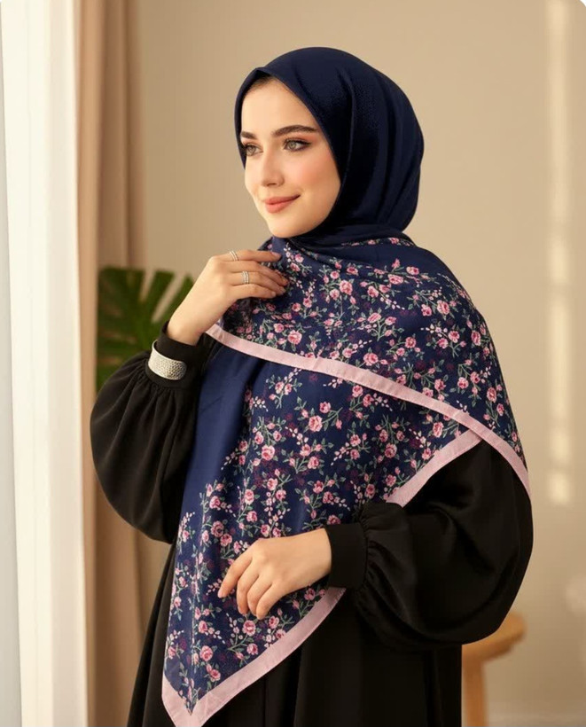 روسری زنانه کرپ نخ میس رز قواره ۱۴۰