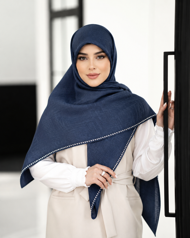 روسری زنانه نخی وال اسلپ پتینه نگین دار قواره ۱۴۰