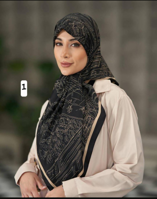 روسری ابریشم توییل مشکی کرم