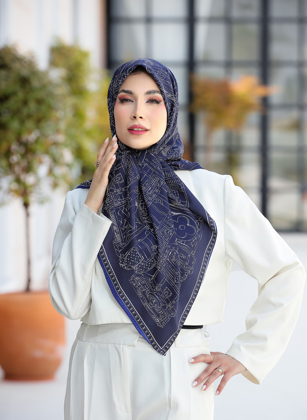 روسری ابریشم توییل کجراه زنانه طرح لویی ویتون قواره ۱۲۰
