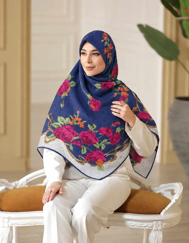 روسری نخ پنبه ابی کاربنی